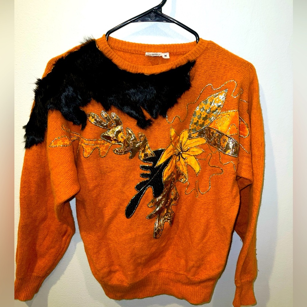 Vintage Orange And Black  lambswool sweater M
